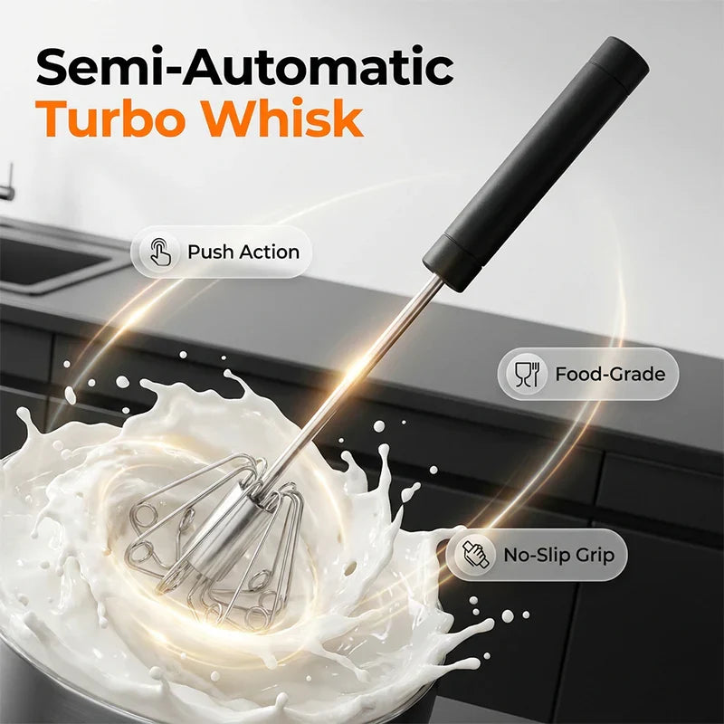 🍰⚡ Stainless steel semi-automatic hand whisk –🥄 Pressure-operated design that produces perfect foam in minutes 🥛 Secondary image