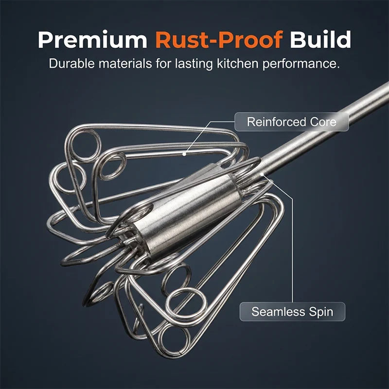🍰⚡ Stainless steel semi-automatic hand whisk –🥄 Pressure-operated design that produces perfect foam in minutes 🥛