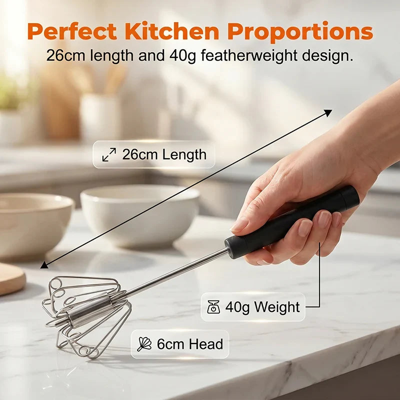 🍰⚡ Stainless steel semi-automatic hand whisk –🥄 Pressure-operated design that produces perfect foam in minutes 🥛